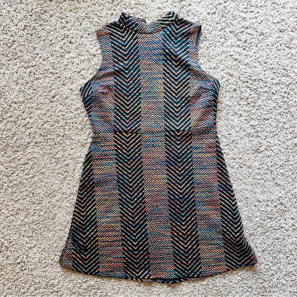 Bar III Vibrant Multicolor Knit Dress Sleeveless Mock Neck A Line Dress Large L - Picture 1 of 6